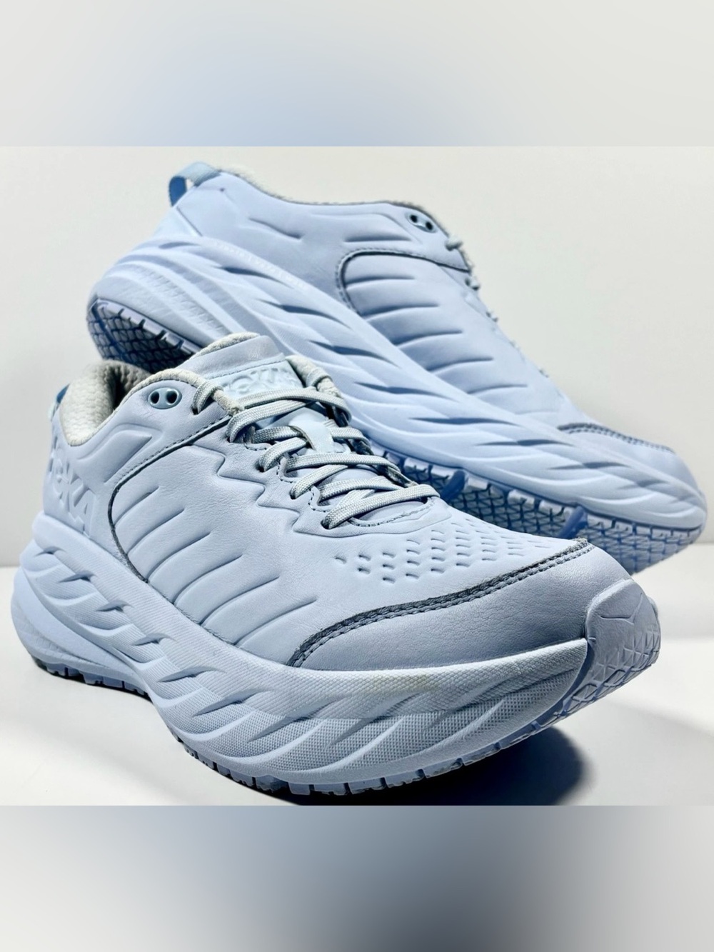 Hoka Bondi SR Women’s 9.5 Ice Blue Leather Slip Resistant Work Shoes Waterproof